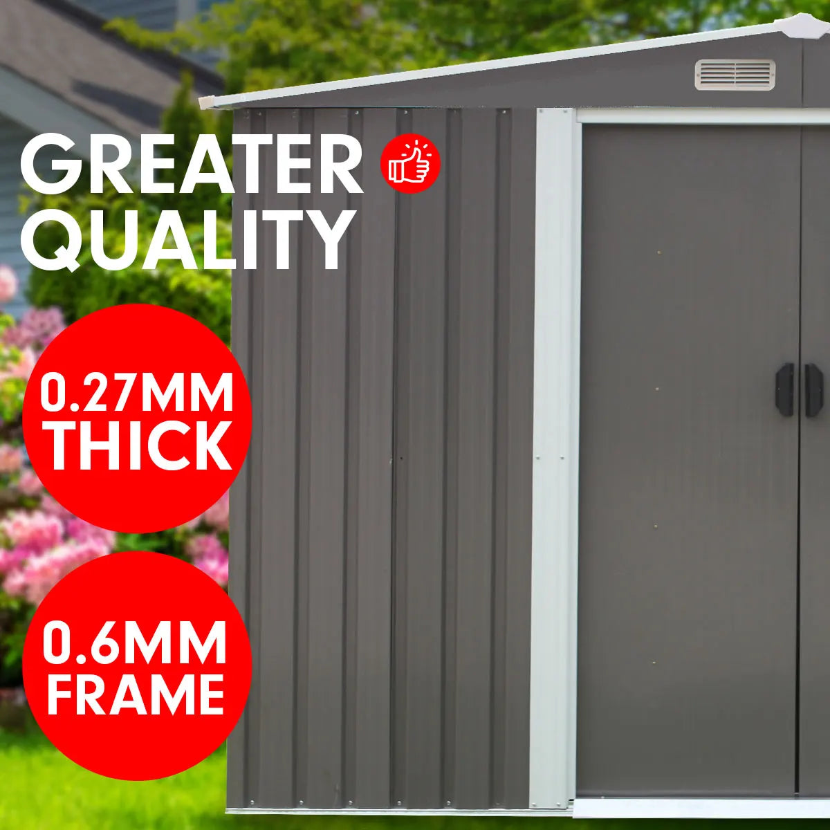 Wallaroo Garden Shed Spire Roof 8ft x 8ft Outdoor Storage Shelter - Grey - Image 6