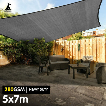 Wallaroo 280gsm Outdoor Sun Shade Sail Canopy Grey - 5m X 7m - Image 2