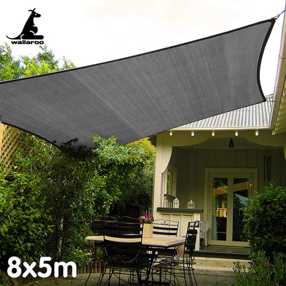 Wallaroo Outdoor Sun Shade Sail Canopy Grey Rectangle 8 x 5M - Image 6
