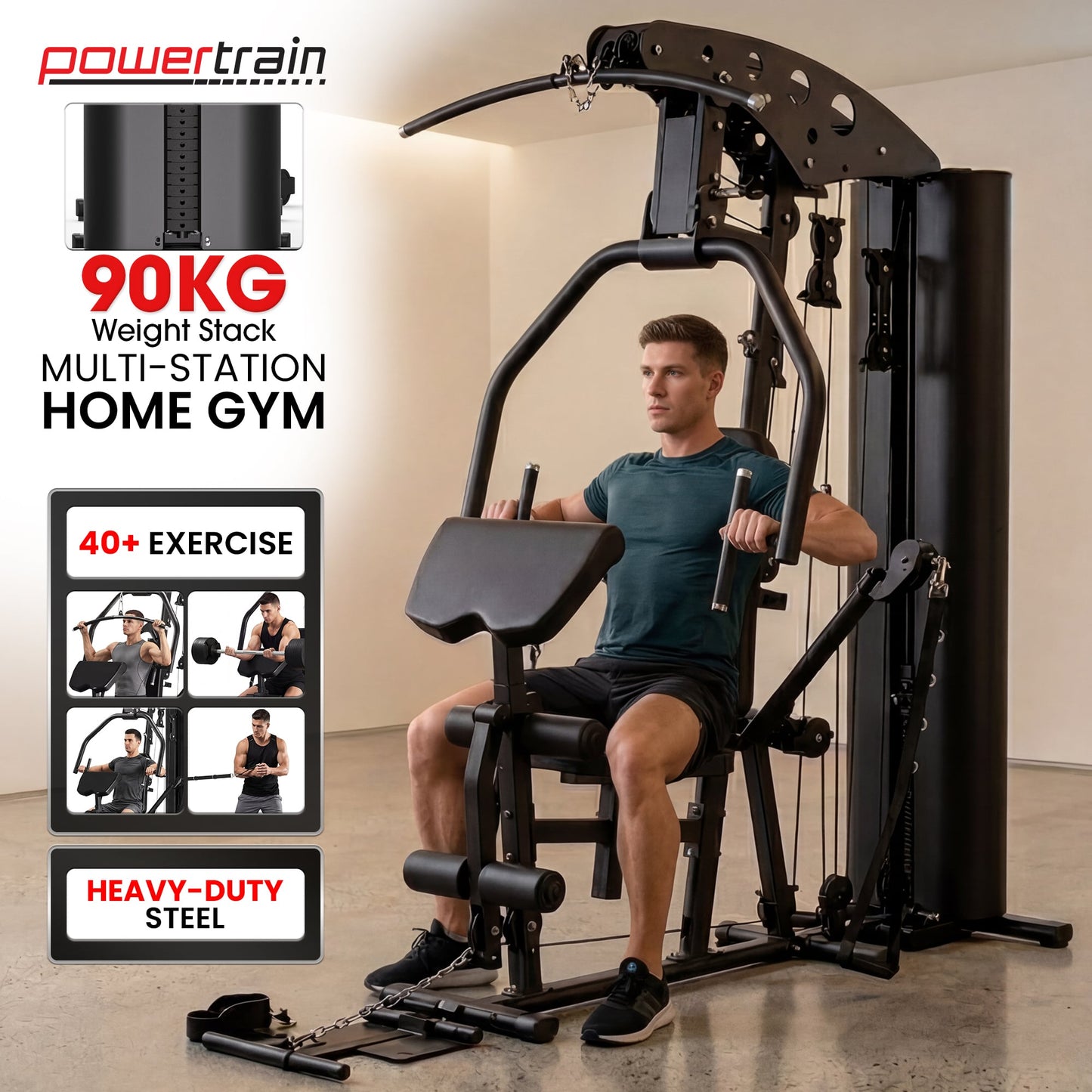 Powertrain Home Multi Gym 560 Full Body Training with 90kg Weight Stack Home Gym - Image 4