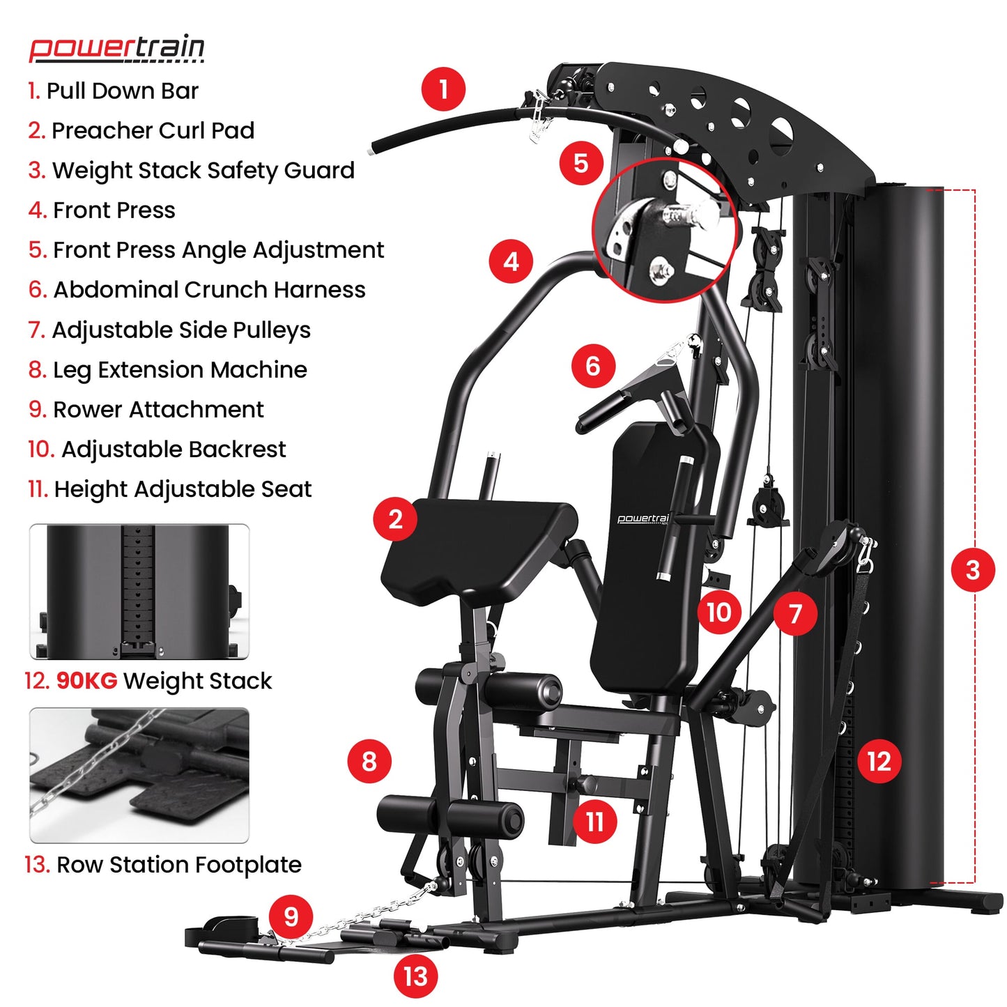Powertrain Home Multi Gym 560 Full Body Training with 90kg Weight Stack Home Gym - Image 8