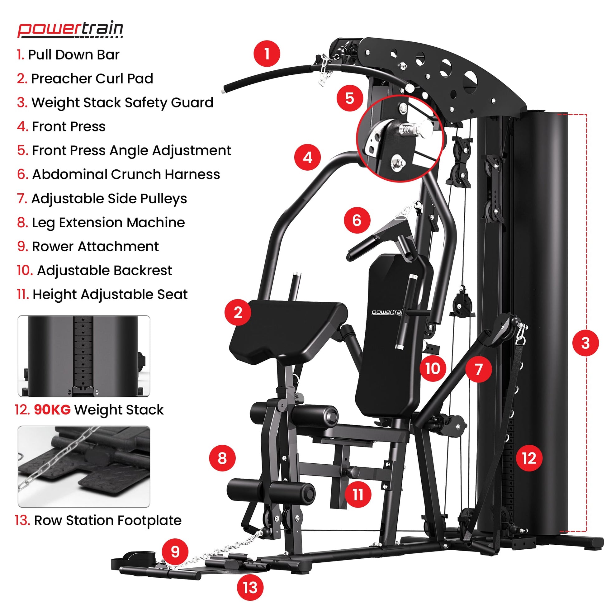 Powertrain Home Multi Gym 560 Full Body Training with 90kg Weight Stack Home Gym - Image 8
