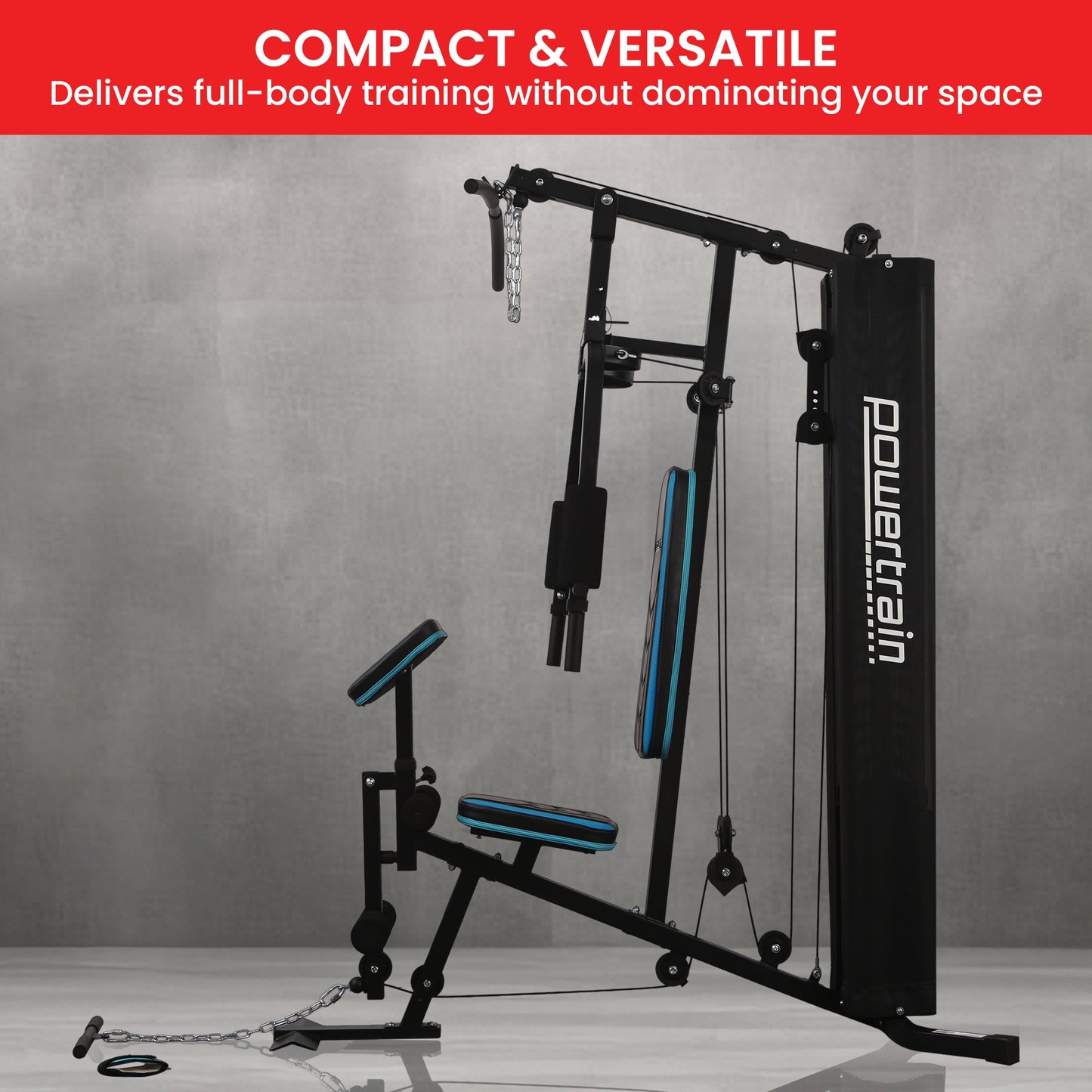 Powertrain JX-300 Multi Station Home Gym 44kg Weight Stack Cable Machine, Curl Pad Leg Extension and Pull-down Bar - Image 6