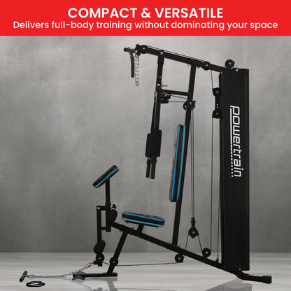 Powertrain JX-300 Multi Station Home Gym 44kg Weight Stack Cable Machine, Curl Pad Leg Extension and Pull-down Bar - Image 6