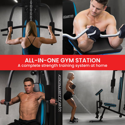 Powertrain JX-300 Multi Station Home Gym 44kg Weight Stack Cable Machine, Curl Pad Leg Extension and Pull-down Bar - Image 7