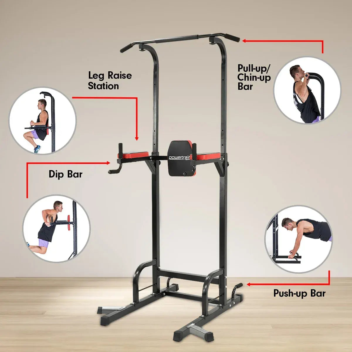 Powertrain Power Tower J06 Multifunction Strength Training Station with Pull-Up Bar Leg Raise Station Dip Bar - Image 8