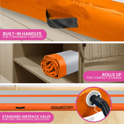 Powertrain Airtrack 20cm Thick 3m x 1m Inflatable Gymnastics Tumbling Mat Air Track - Orange - Image 7