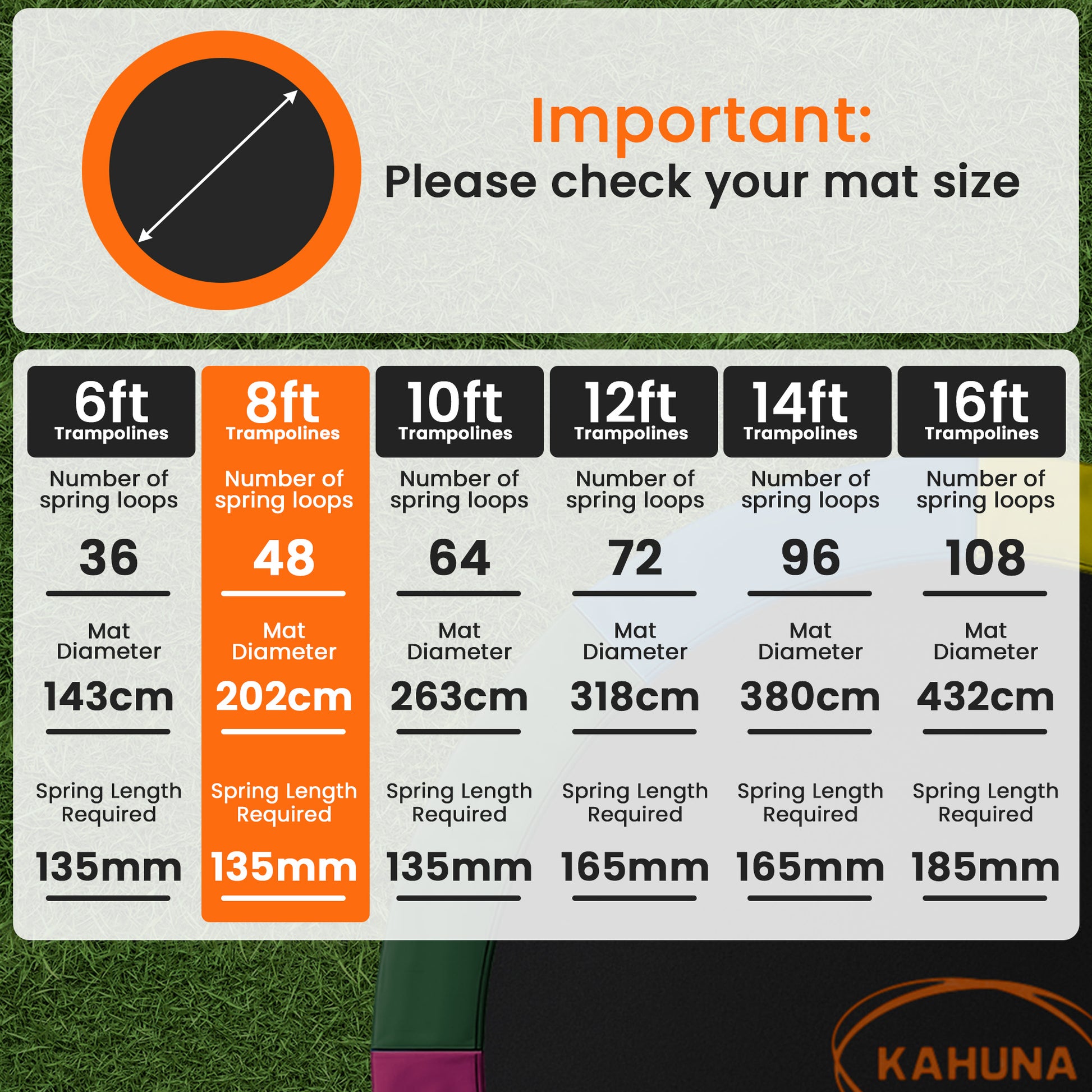 Kahuna 8ft Replacement Trampoline Safety Pad Cover and Jumping Spring Mat - Blue - Image 7