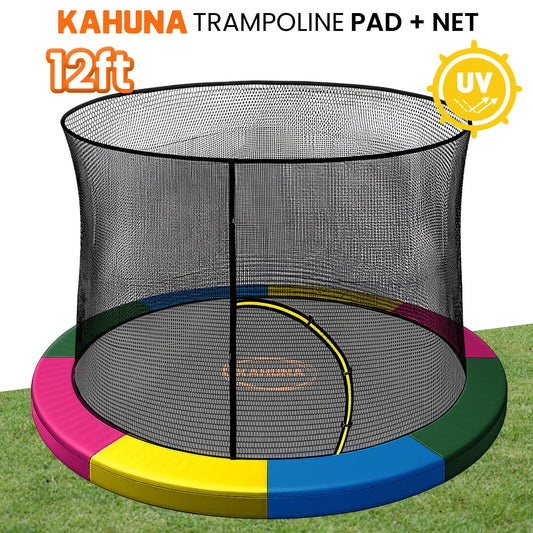 Kahuna 12ft Trampoline Pad and Net - Rainbow - Image 2
