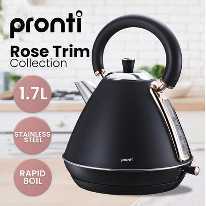 Pronti Breakfast Set with Rose Gold Kettle & Toaster with 1.2L Espresso Machine - Black - Image 4
