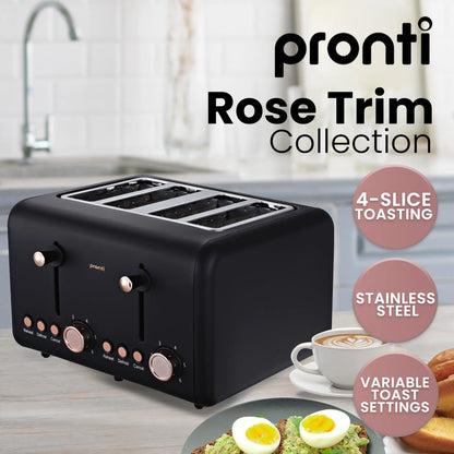 Pronti Breakfast Set with Rose Gold Kettle & Toaster with 1.2L Espresso Machine - Black - Image 5