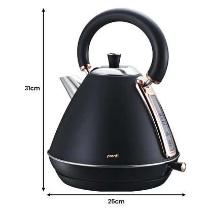 Pronti Breakfast Set with Rose Gold Kettle & Toaster with 1.2L Espresso Machine - Black - Image 7