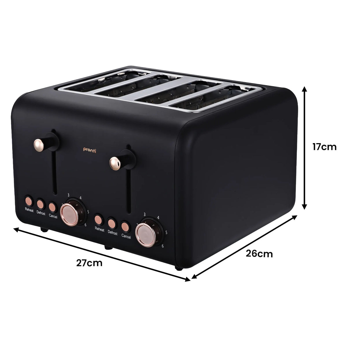 Pronti Breakfast Set with Rose Gold Kettle & Toaster with 1.2L Espresso Machine - Black - Image 8