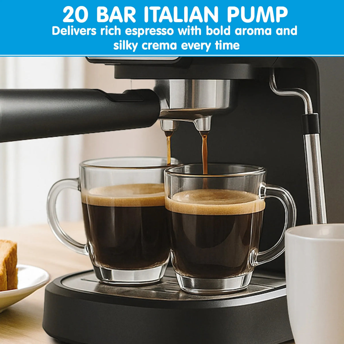 Pronti Breakfast Set with Rose Gold Kettle & Toaster with 1.2L Espresso Machine - Black - Image 9
