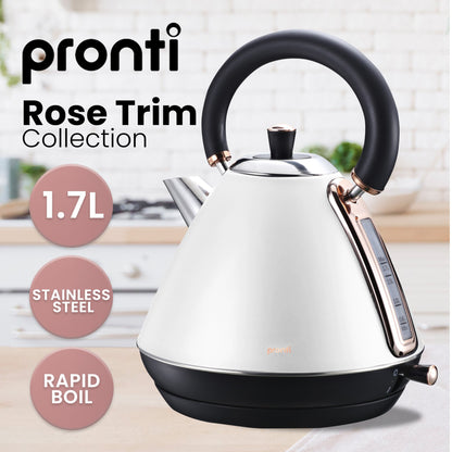 Pronti Breakfast Set with Rose Gold Kettle & Toaster with 1.2L Espresso Machine - White - Image 4