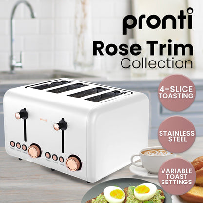 Pronti Breakfast Set with Rose Gold Kettle & Toaster with 1.2L Espresso Machine - White - Image 5