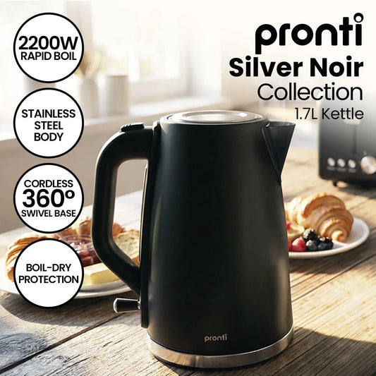 Pronti Silver Noir Collection 1.7L Electric Kettle - Image 2
