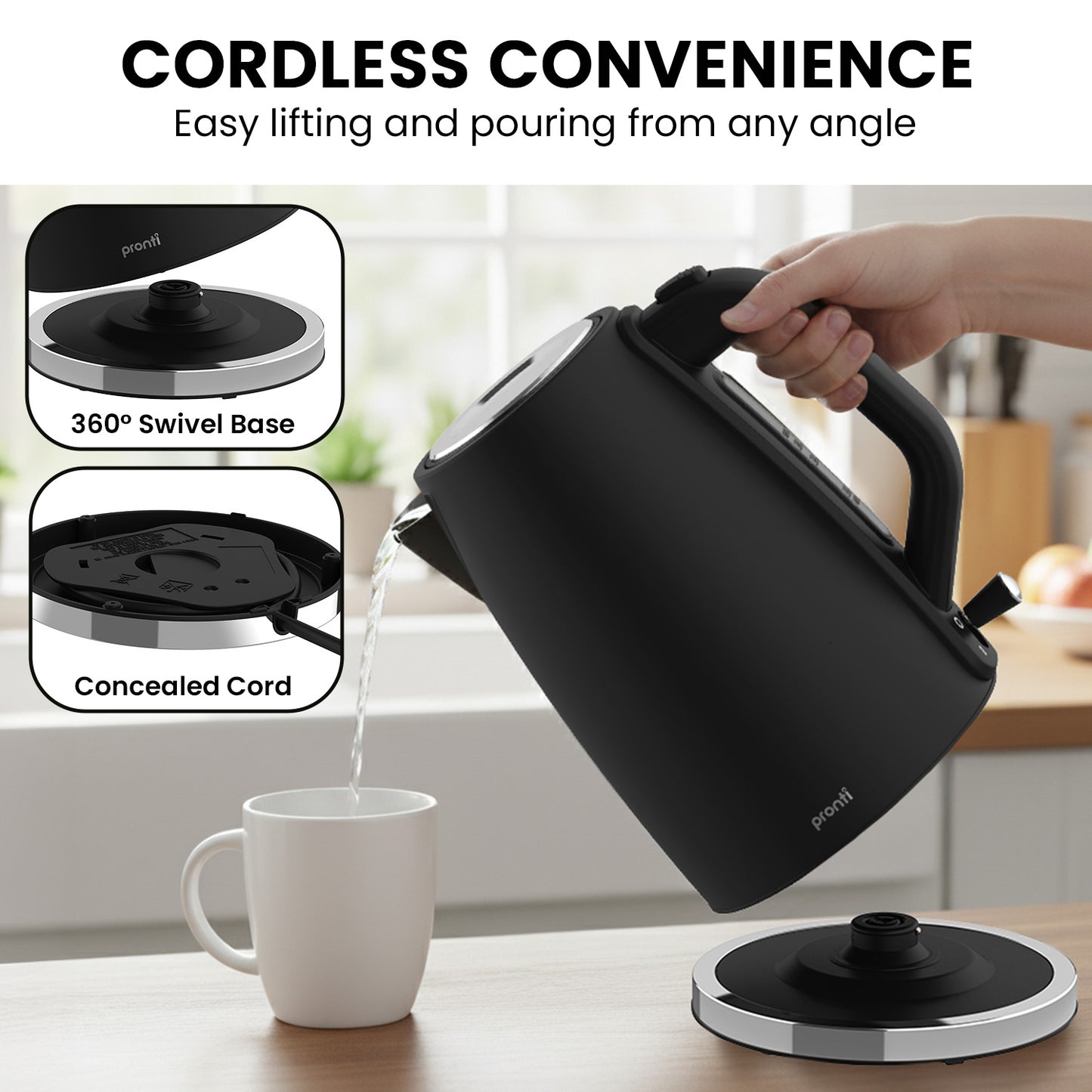 Pronti Silver Noir Collection 1.7L Electric Kettle - Image 7
