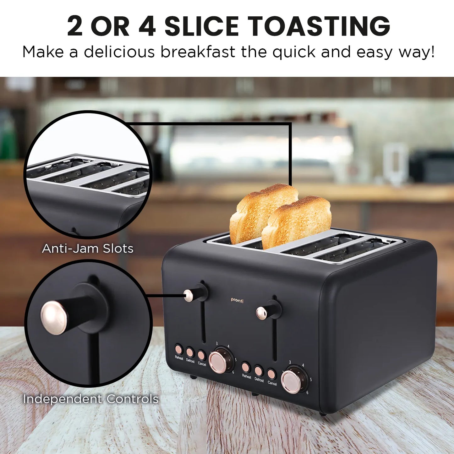 Pronti Rose Trim Collection Toaster & Kettle Bundle - Black - Image 7