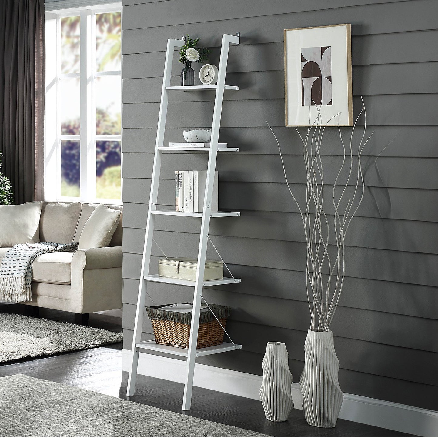 Sarantino Amelia 5-Tier Ladder Shelf in White - Image 7