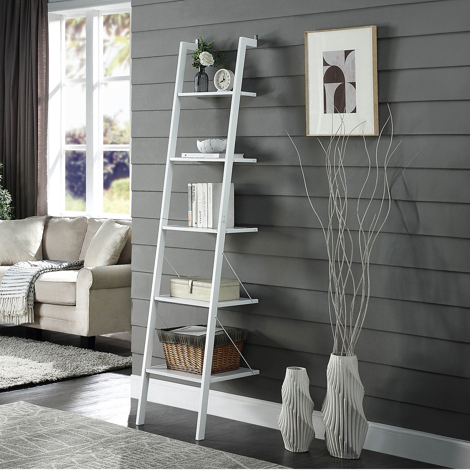 Sarantino Amelia 5-Tier Ladder Shelf in White - Image 7