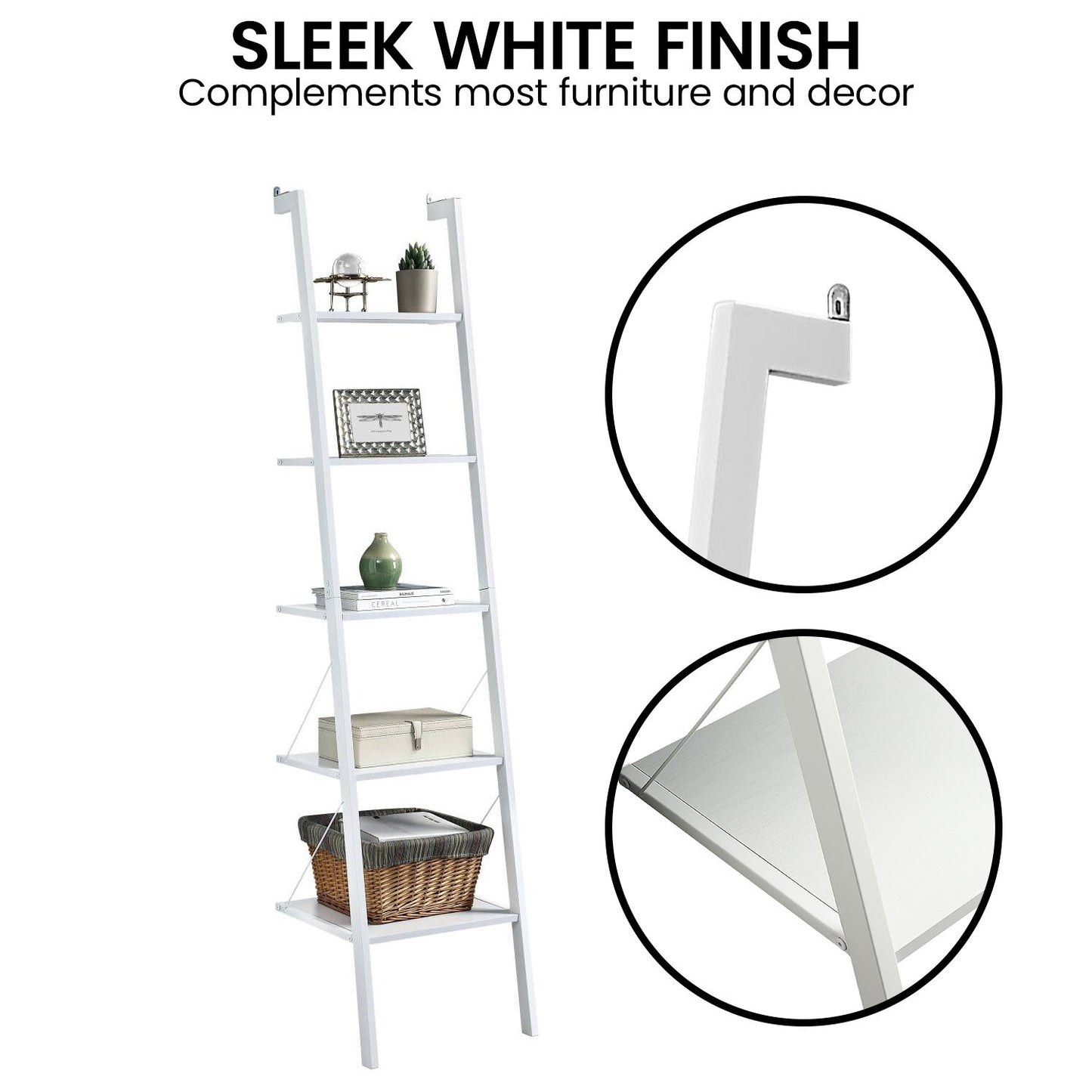 Sarantino Amelia 5-Tier Ladder Shelf in White - Image 9