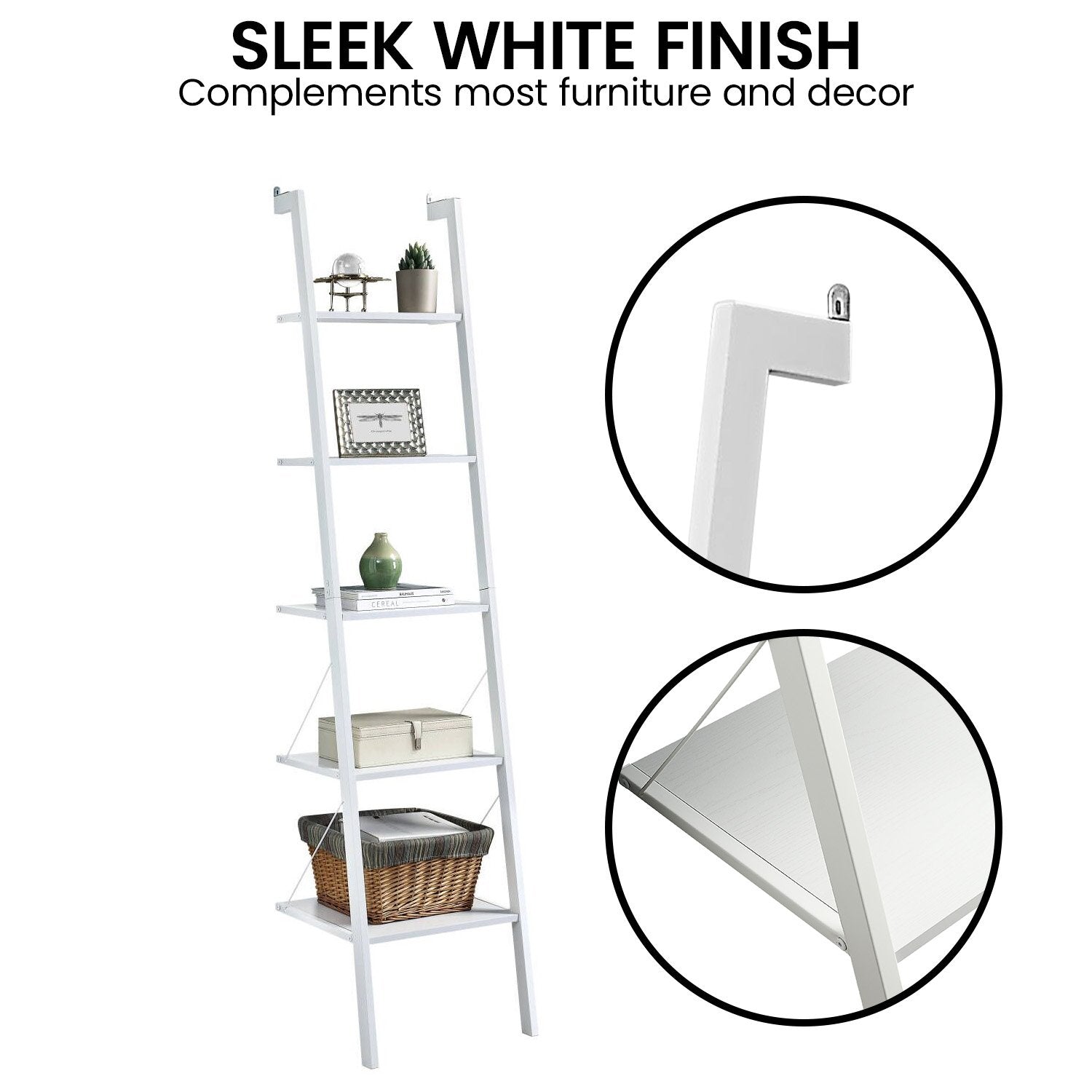 Sarantino Amelia 5-Tier Ladder Shelf in White - Image 9