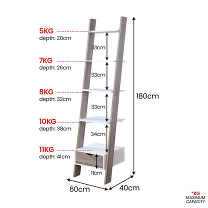 Sarantino Mira 5-tier Ladder Shelf In White And Grey Oak - Image 3