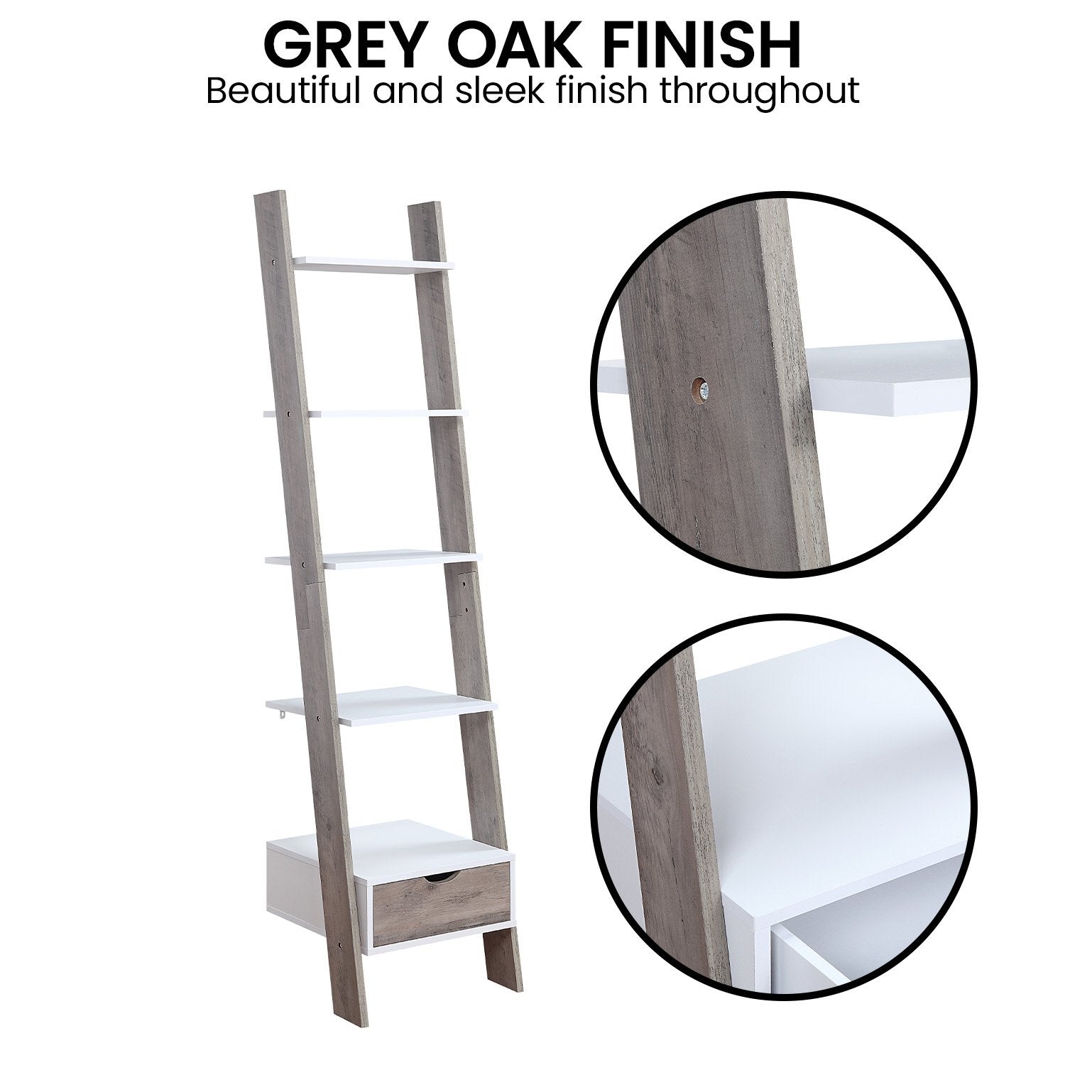 Sarantino Mira 5-tier Ladder Shelf In White And Grey Oak - Image 8