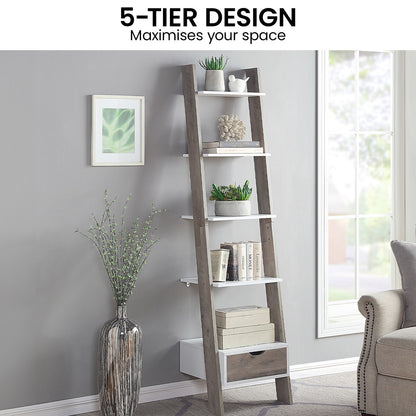Sarantino Mira 5-tier Ladder Shelf In White And Grey Oak - Image 9