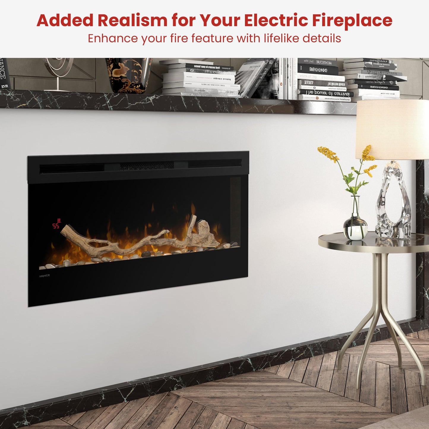 Dimplex 34-inch Linear Fireplace Driftwood and River Rock Accessory Package - Image 6