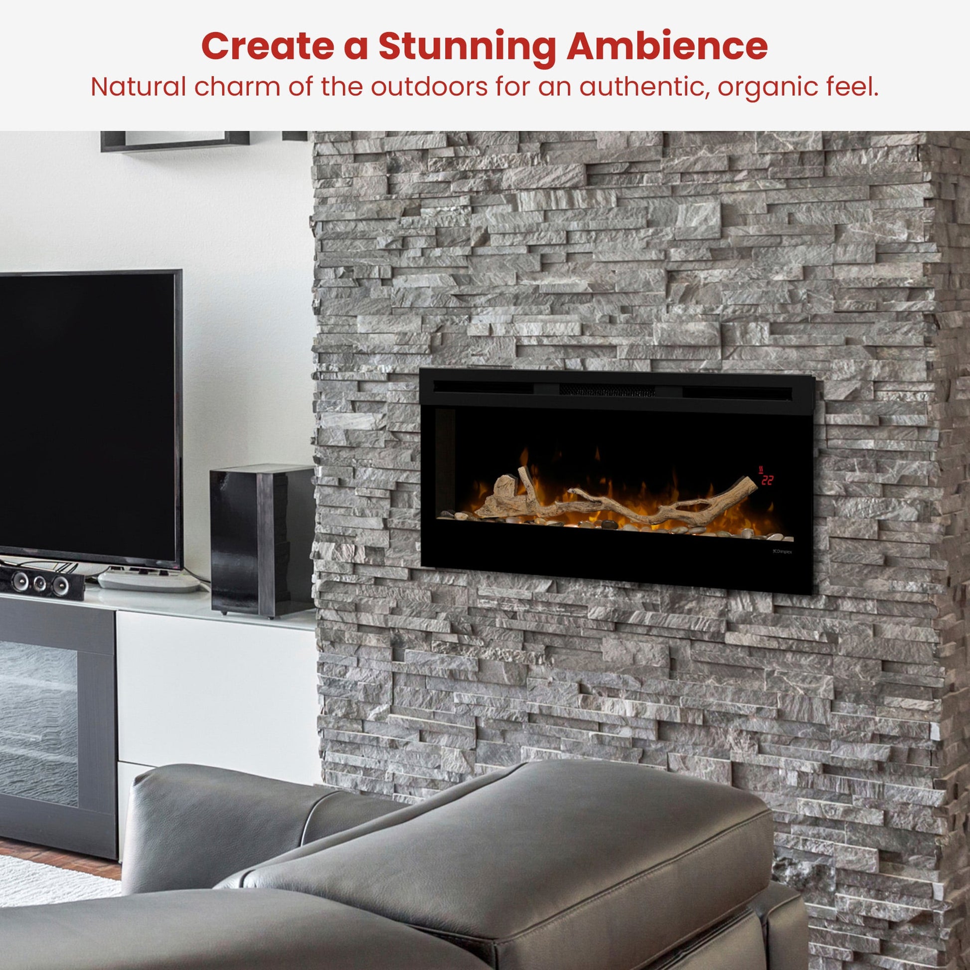 Dimplex 34-inch Linear Fireplace Driftwood and River Rock Accessory Package - Image 7