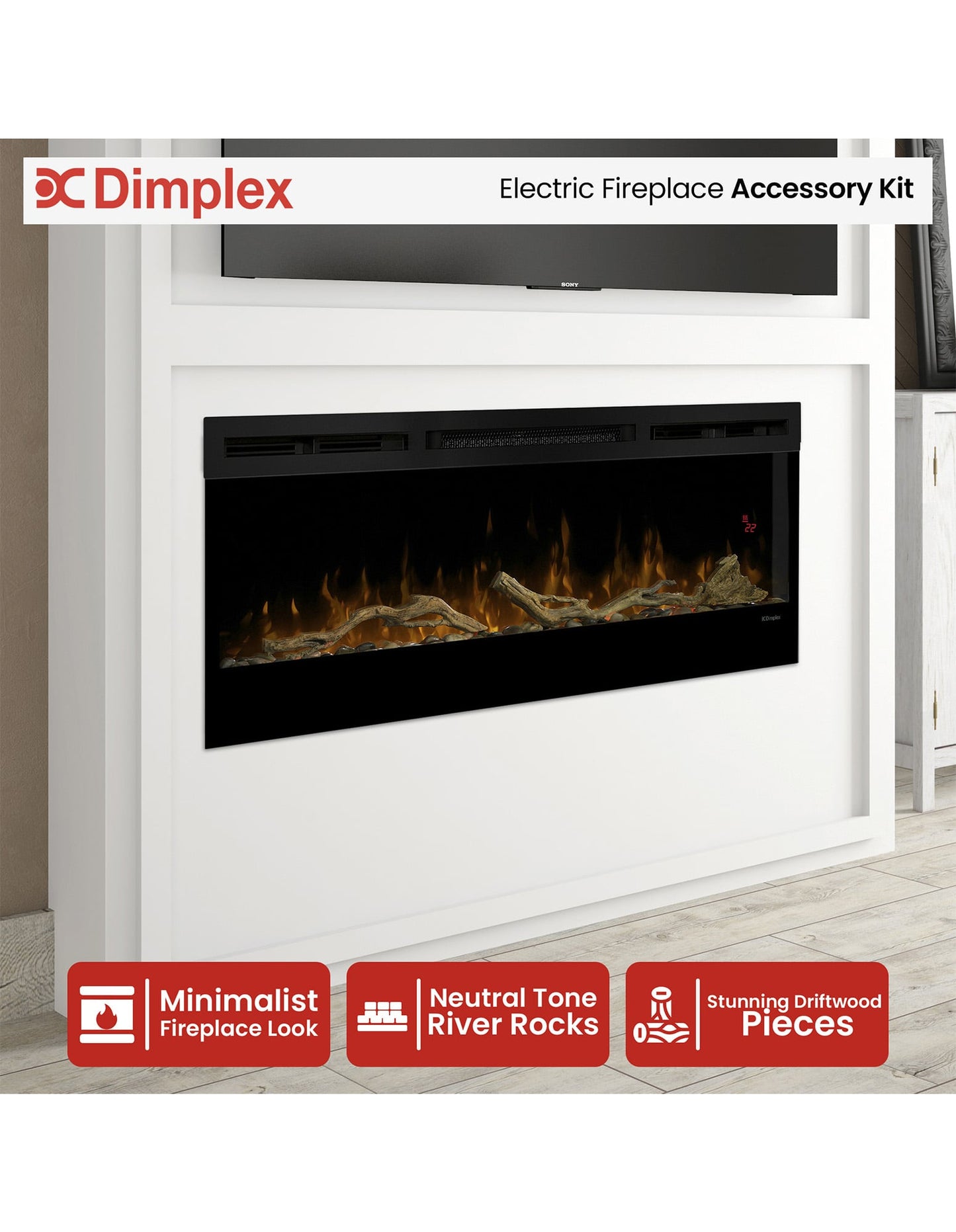 Dimplex 50-inch Linear Fireplace Driftwood and River Rock Accessory Package - Image 2