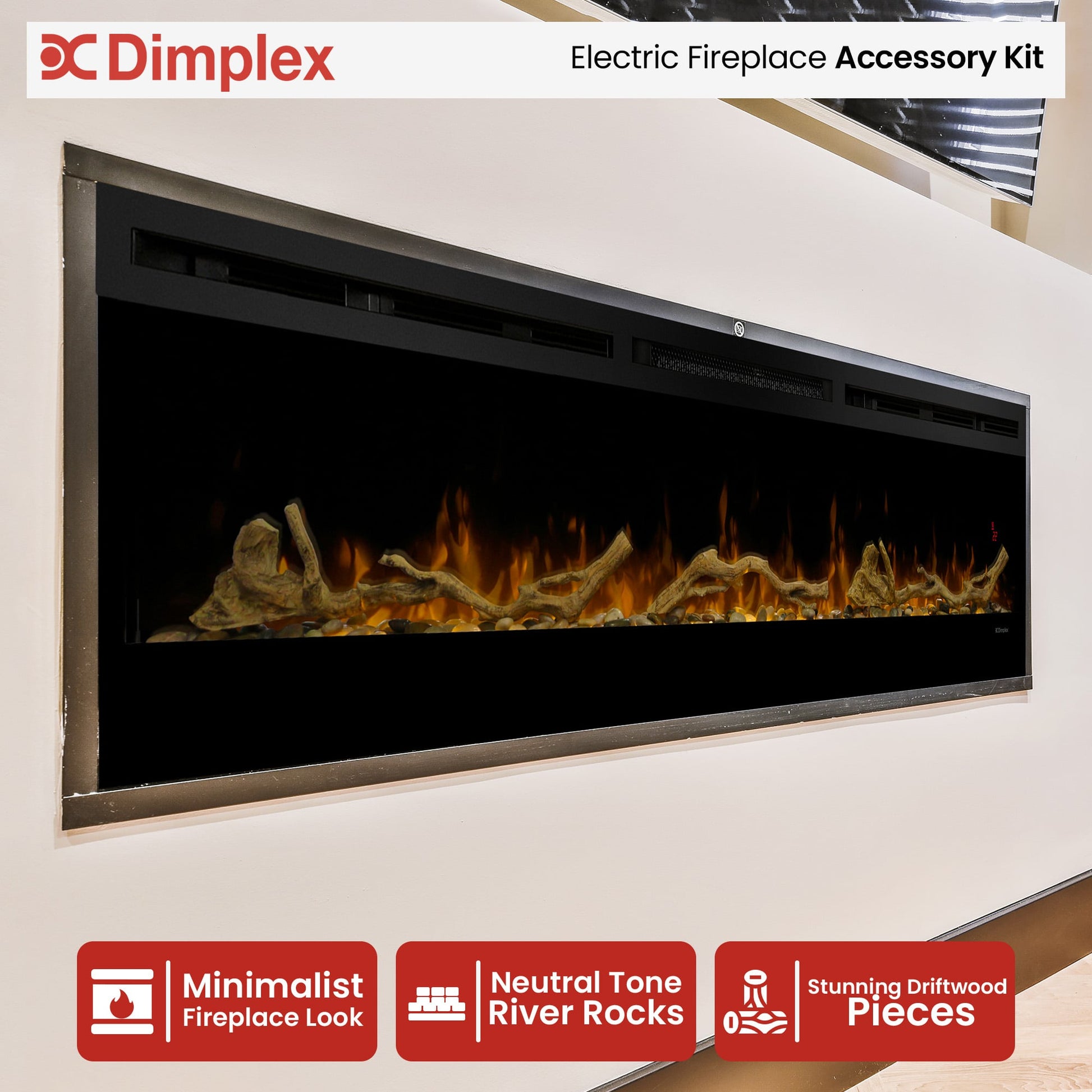 Dimplex 74-inch Linear Fireplace Driftwood and River Rock Accessory Package - Image 2