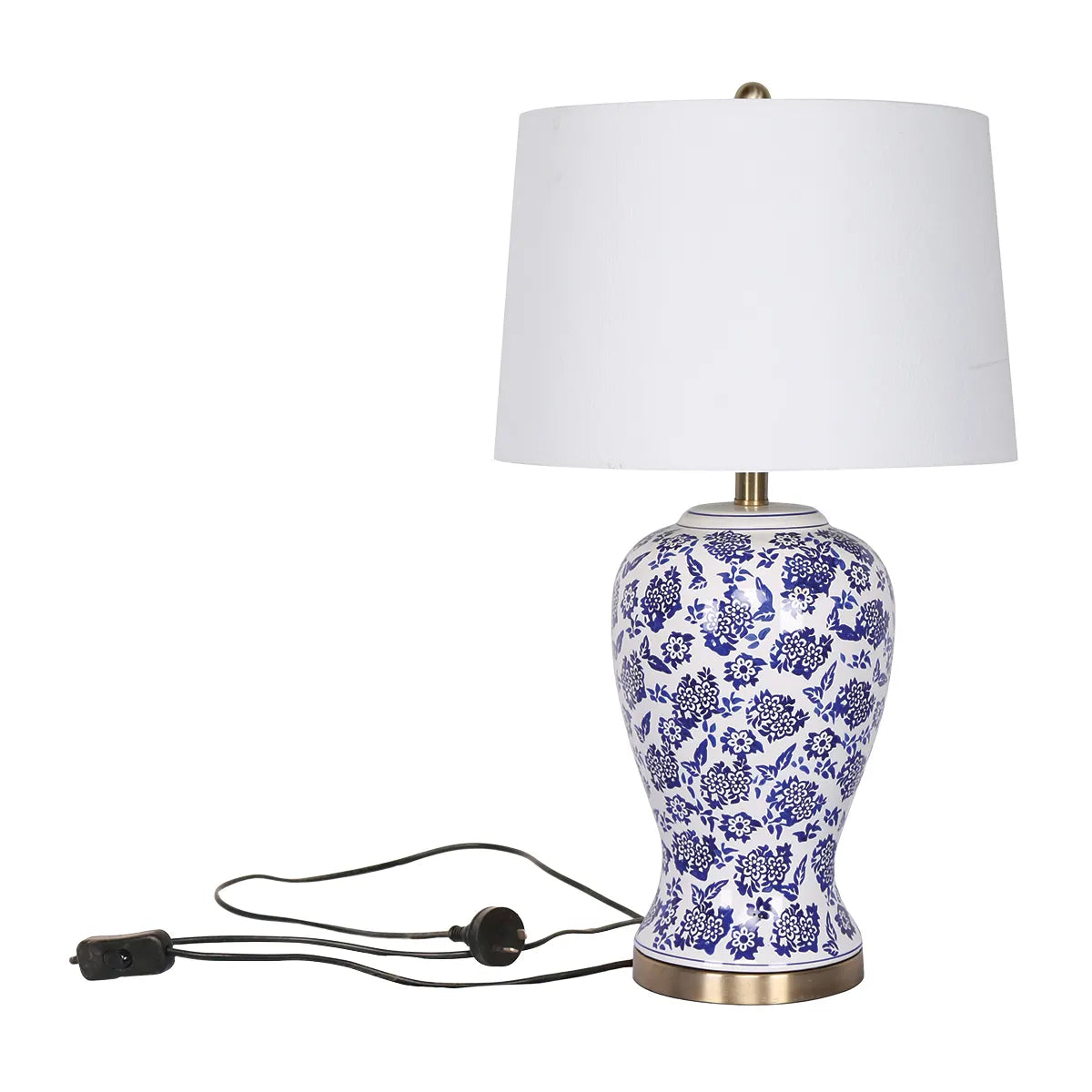 Sarantino Table Lamp Ceramic Floral Base Cotton Drum Shade - Image 2