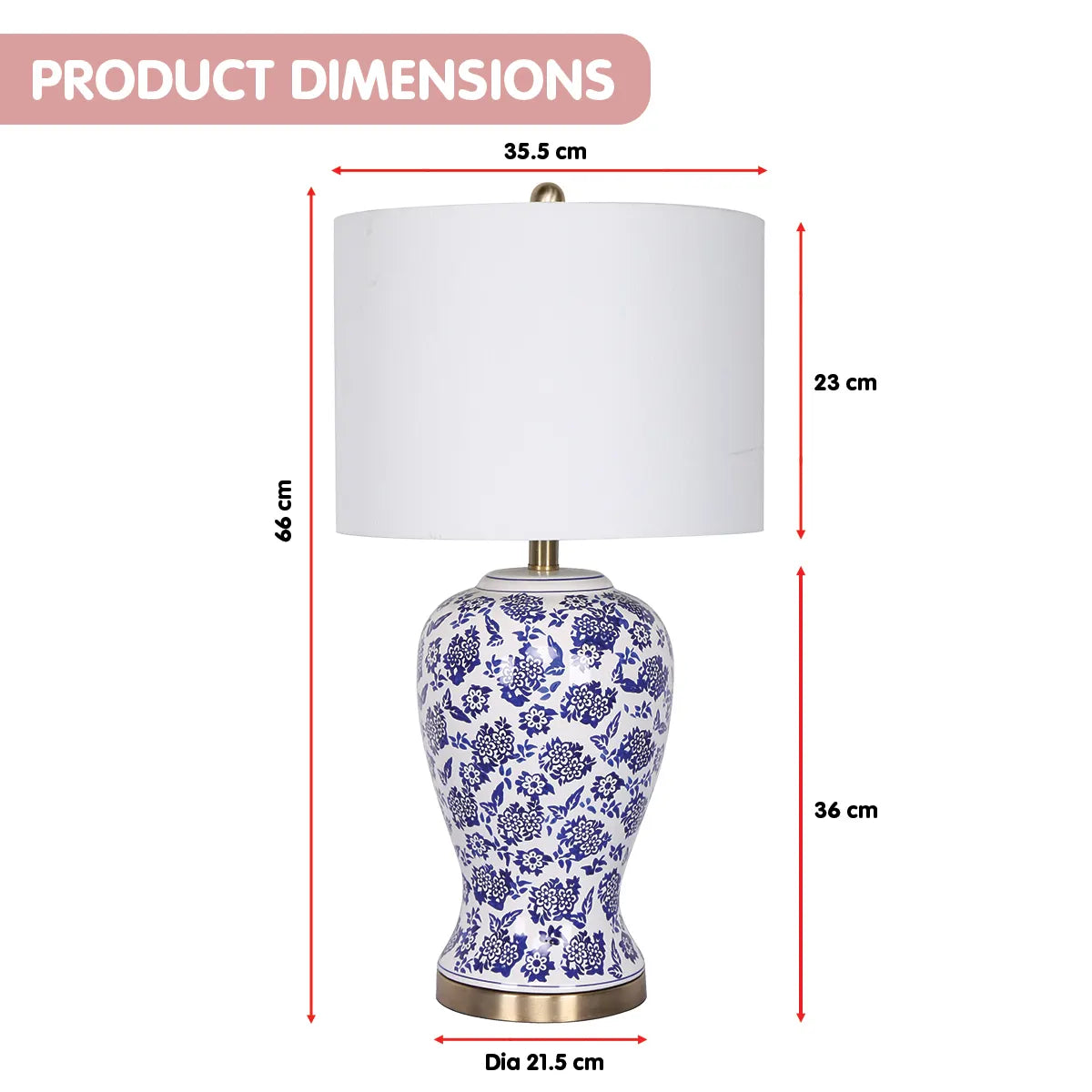 Sarantino Table Lamp Ceramic Floral Base Cotton Drum Shade - Image 3