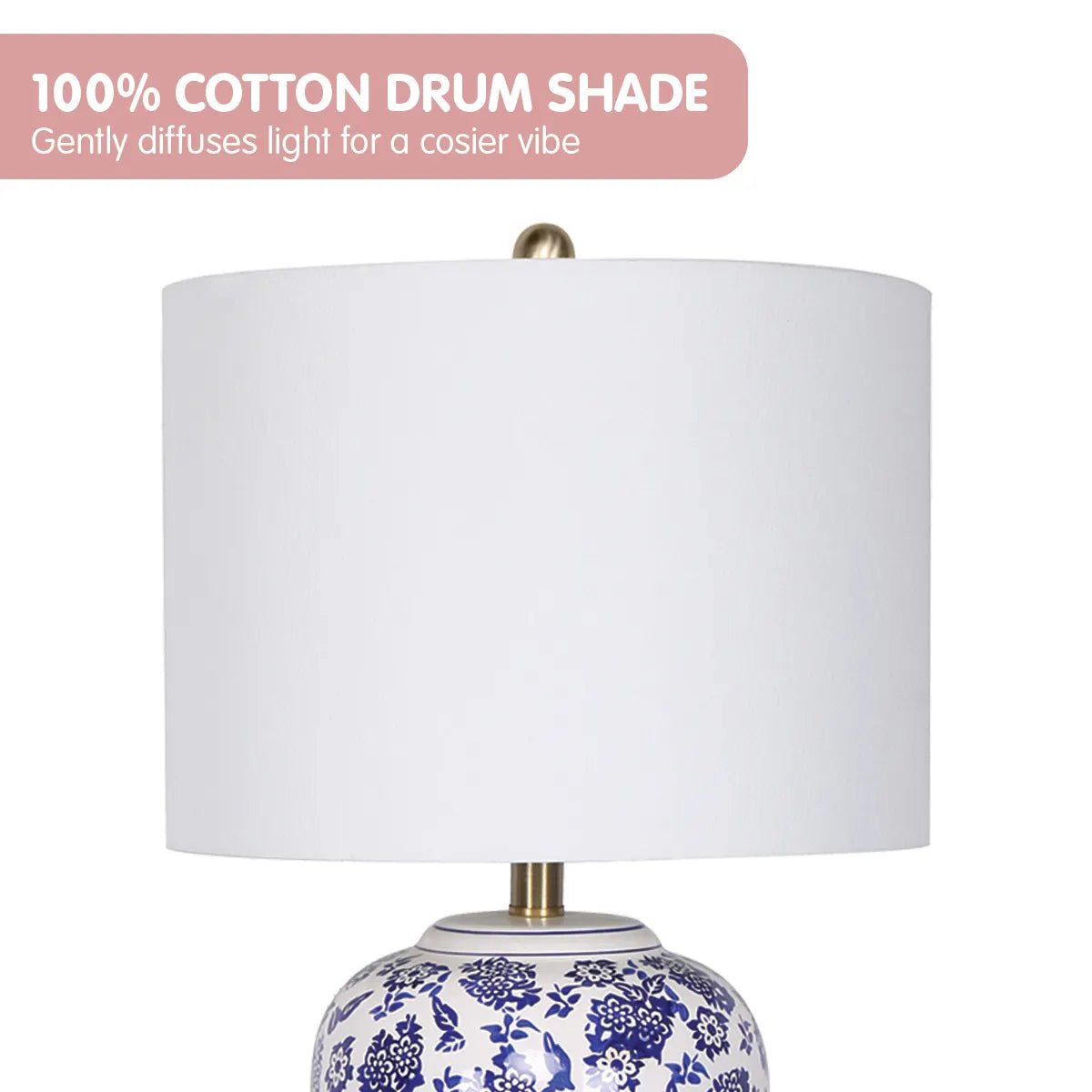 Sarantino Table Lamp Ceramic Floral Base Cotton Drum Shade - Image 4
