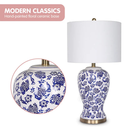 Sarantino Table Lamp Ceramic Floral Base Cotton Drum Shade - Image 5