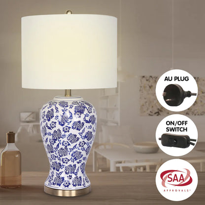 Sarantino Table Lamp Ceramic Floral Base Cotton Drum Shade - Image 6