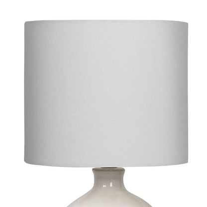 Sarantino Cream Ceramic Table Lamp with White Fabric Shade, Antique Herringbone Patterned Bedside Light - Image 2