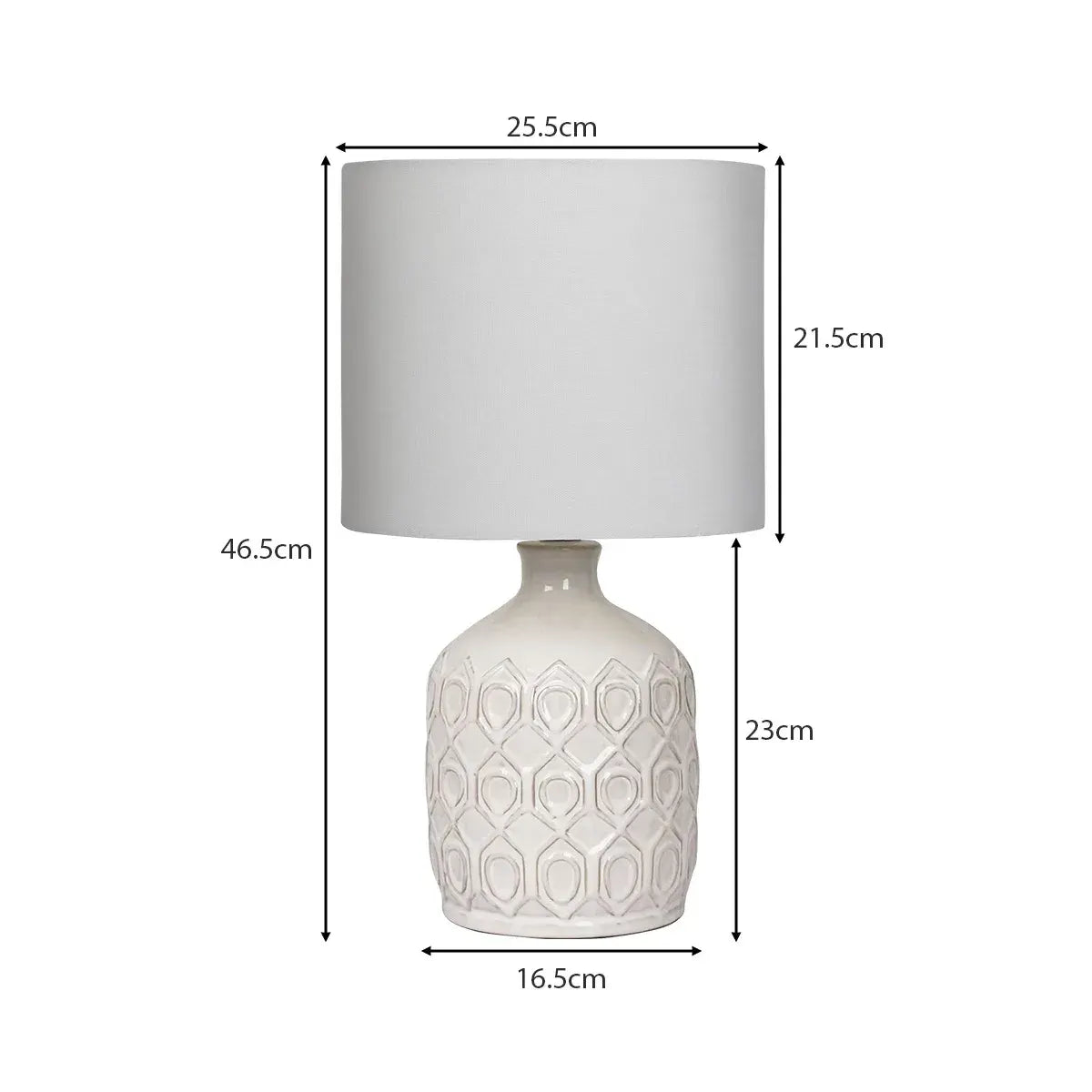 Sarantino Cream Ceramic Table Lamp with White Fabric Shade, Antique Herringbone Patterned Bedside Light - Image 3