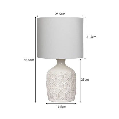 Sarantino Cream Ceramic Table Lamp with White Fabric Shade, Antique Herringbone Patterned Bedside Light - Image 3