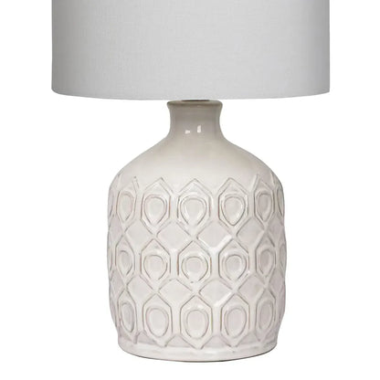 Sarantino Cream Ceramic Table Lamp with White Fabric Shade, Antique Herringbone Patterned Bedside Light - Image 4