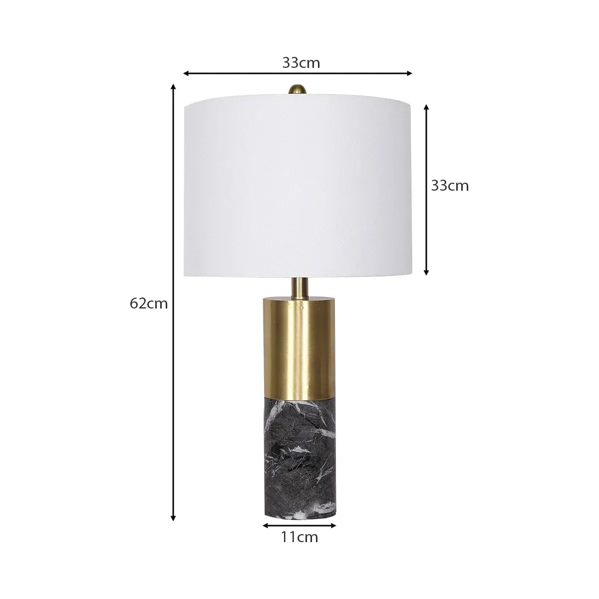 Sarantino Modern Faux Black Marble Table Lamp with Gold Brass Base & White Fabric Drum Shade - Image 4