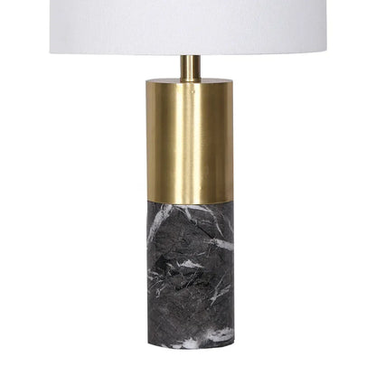Sarantino Modern Faux Black Marble Table Lamp with Gold Brass Base & White Fabric Drum Shade - Image 5