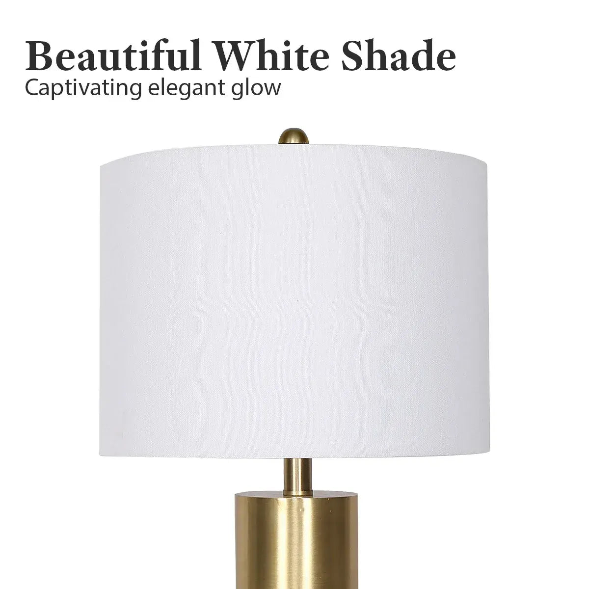 Sarantino Modern Faux Black Marble Table Lamp with Gold Brass Base & White Fabric Drum Shade - Image 7