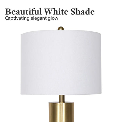 Sarantino Modern Faux Black Marble Table Lamp with Gold Brass Base & White Fabric Drum Shade - Image 7