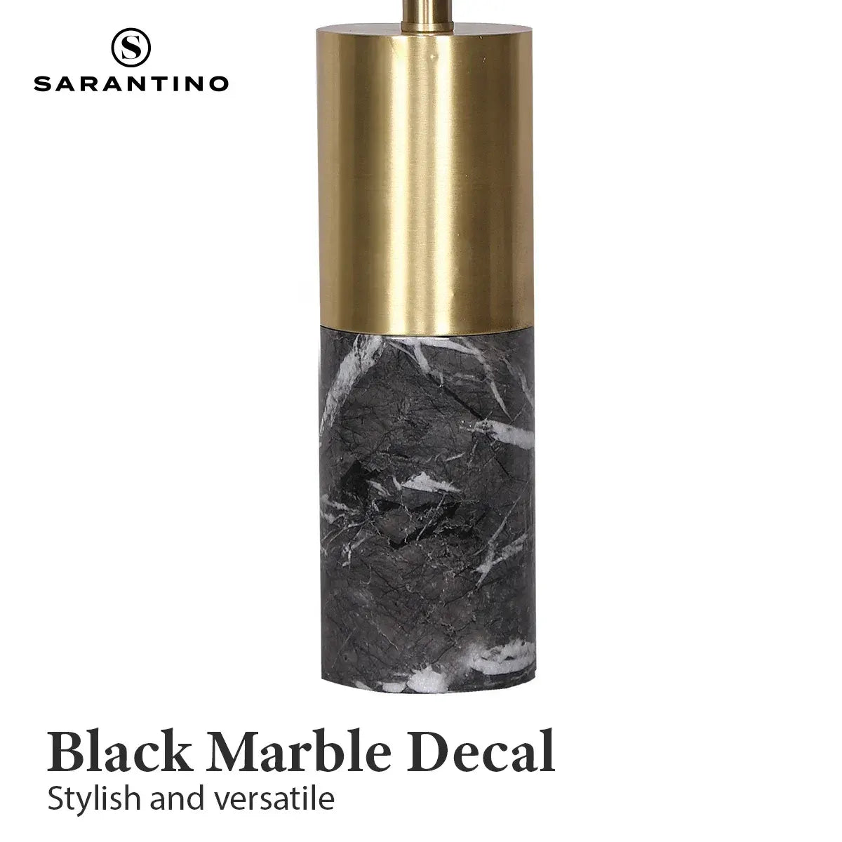 Sarantino Modern Faux Black Marble Table Lamp with Gold Brass Base & White Fabric Drum Shade - Image 8