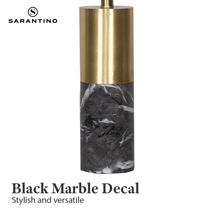 Sarantino Modern Faux Black Marble Table Lamp with Gold Brass Base & White Fabric Drum Shade - Image 8