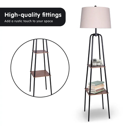 Sarantino Metal Etagere Floor Lamp Shade Metal Shelf in Wood Finish - Image 4